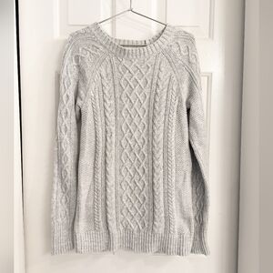 GAP 100% Cotton Heather Gray Cable Knit Long Sleeve Sweater Size XS